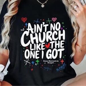 Source Unknown Black T-Shirt with White and Red Design